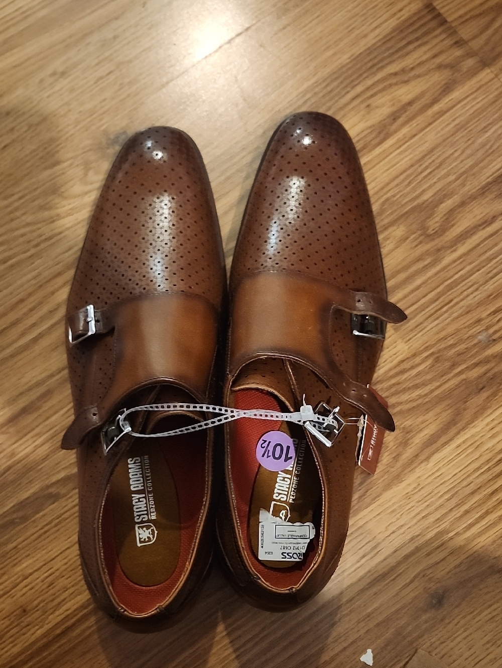 Stacy Adams Tan Brown Perforated Double Monk Strap Oxfords